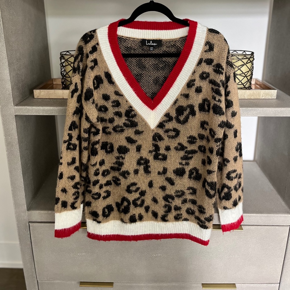Lulu’s Instinct Leopard Print Color Block V-Neck … - image 1